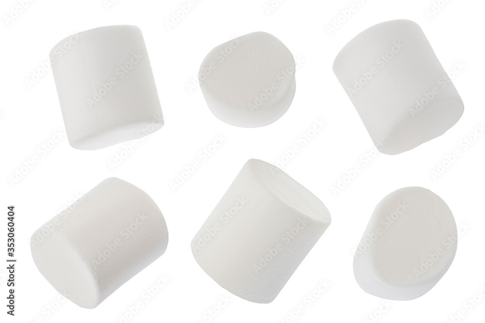 Marshmallow isolated on white background with clipping path and full depth of field. Top view. Flat lay. Set or collection Marshmallow isolated on white background with clipping path and full depth of field. Top view. Flat lay. Set or collection