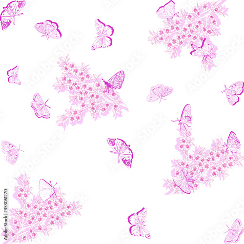 light pink flowers and butterflies pattern