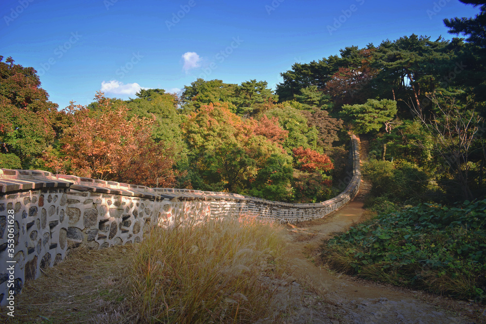 An Autumn scene from Namhansanseong Fortress  in South Korea. 