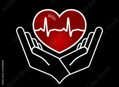 Heart in hands. Giving heart logo template for transplant ,organ, donation, charity, health, voluntary, isolated on white background, vector