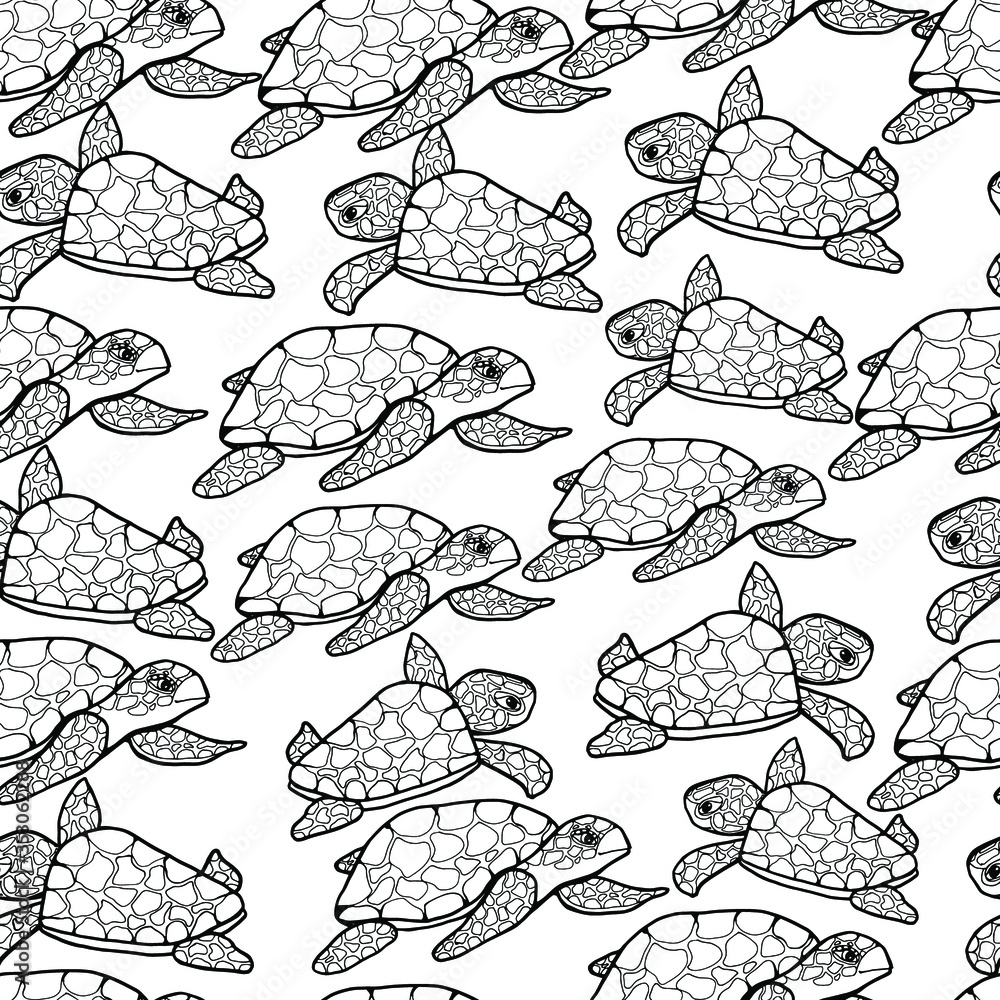 Seamless pattern with sea turtles. Mom and baby. Antistress for ...
