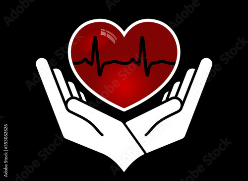 Heart in hands. Giving heart logo template for transplant ,organ, donation, charity, health, voluntary, isolated on white background, vector