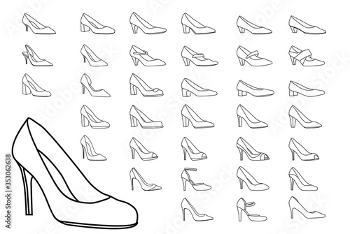 Modern High Heel fashion shoe woman vector set