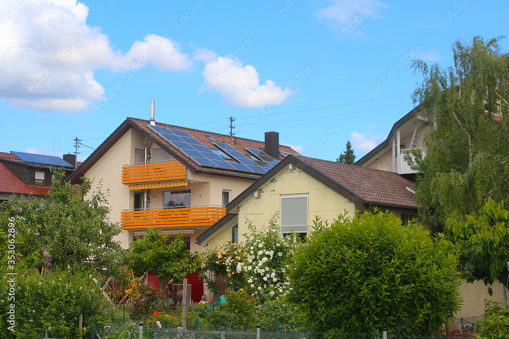 Residential houses with gardens abloom (Baden, Germany)