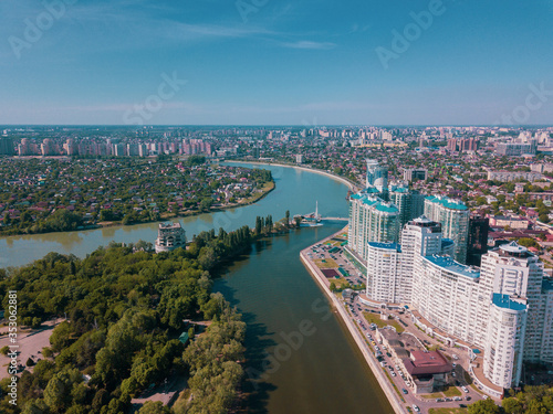 Russioa, Krasnodar cityscape and Kuban river from aerial view. Krasnodar region, Russia photo