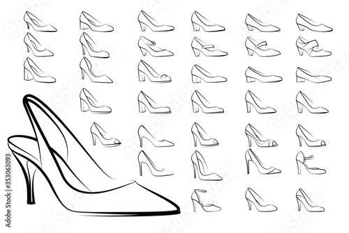 Modern High Heel fashion shoe woman vector set