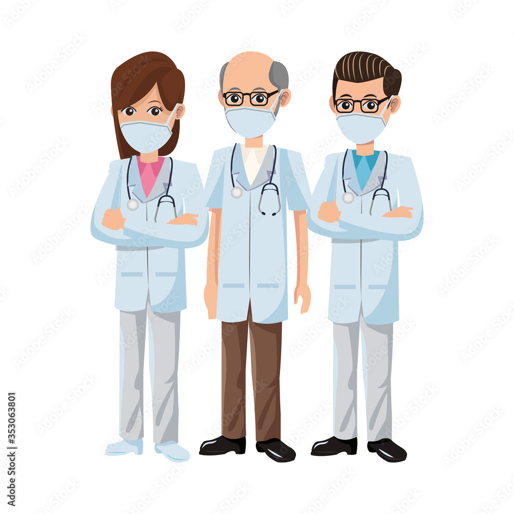 group of doctors using medical masks