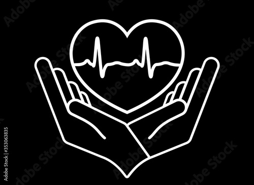 Heart in hands. Giving heart logo template for transplant ,organ, donation, charity, health, voluntary, isolated on white background, vector