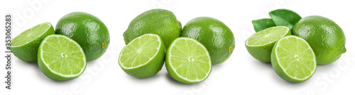 lime with half and leaf isolated on white background. Set or collection