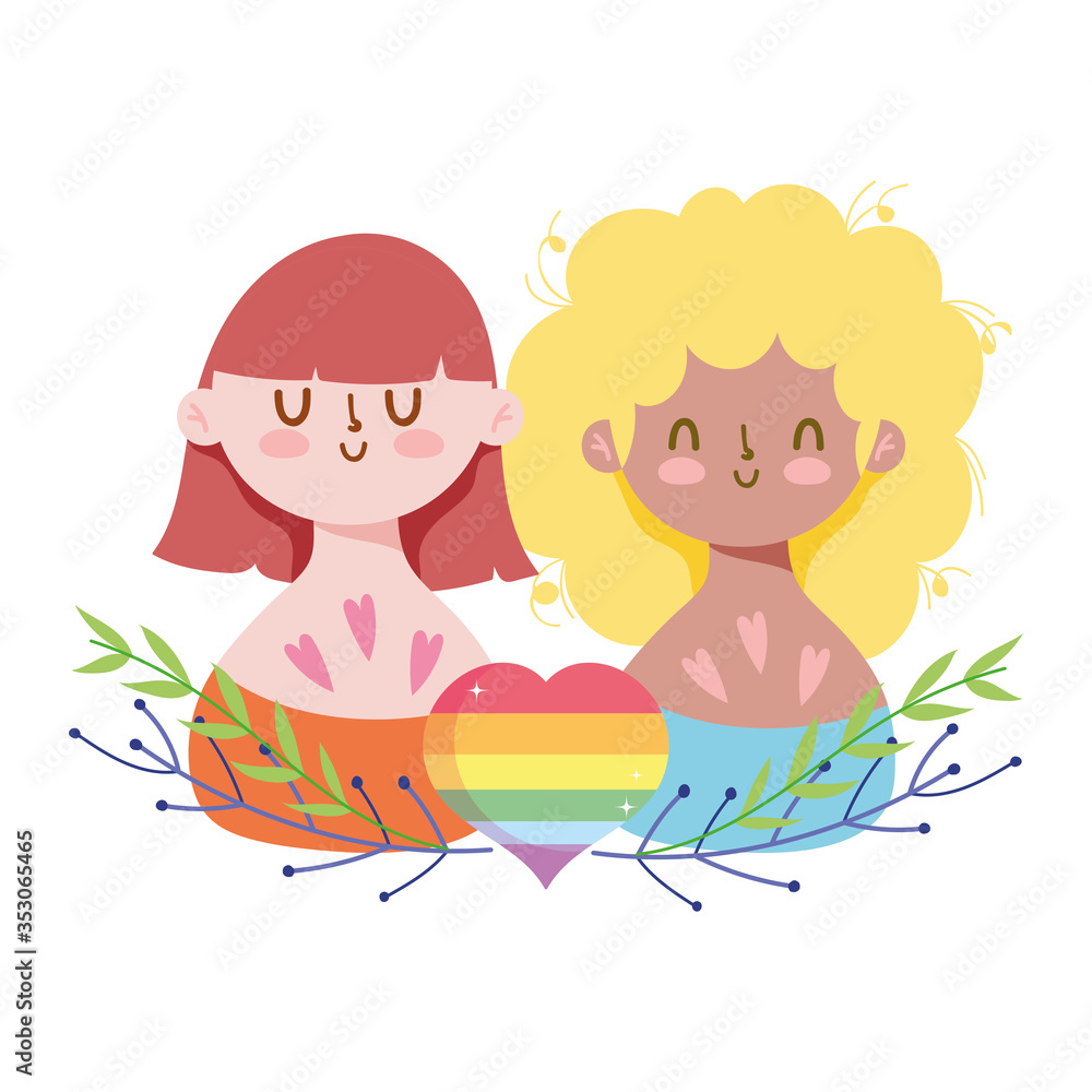 girls cartoons with lgtbi heart vector design girls cartoons with lgtbi heart vector design