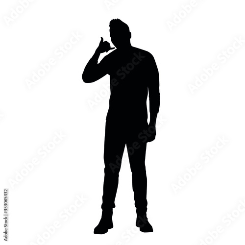 Silhouette of Man making phone gesture or call me back sign