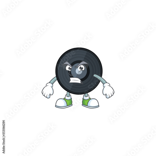 cartoon drawing of music viynl disc showing angry face