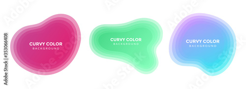 3 Modern liquid abstract blur blob set topographic depth gradient flat style design fluid vector colorful illustration banner simple template for presentation, flyer, isolated on white background.