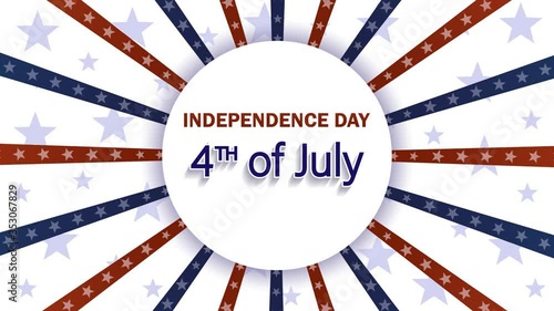 Independence day animation of an abstract american patriotic background, with sunbeams, stars and stripes for independence day celebration.