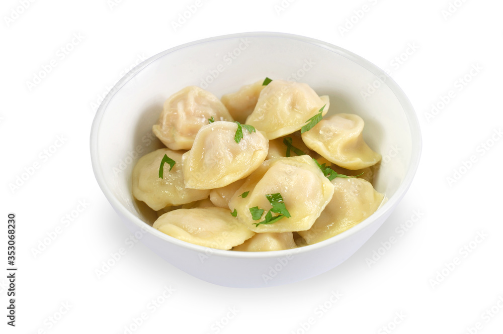 Russian dumplings with meat isolated on a white background Russian dumplings with meat isolated on a white background