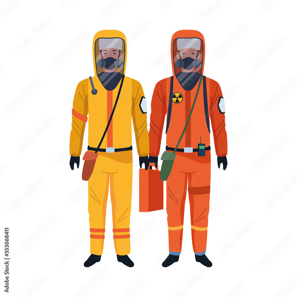 workers wearing biosafety suits characters workers wearing biosafety suits characters