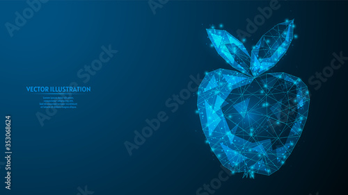 Apple close-up. Business concept, vegetarian healthy food. Sweet fruit of fresh fruit. Space style. Innovative medicine and technology. 3d low poly wireframe model vector illustration.