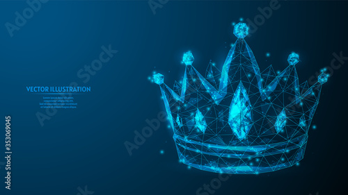 Beautiful crown close-up. Brilliant royal decoration. Business concept, leadership. Innovative medicine and technology. 3d low poly wireframe model vector illustration.