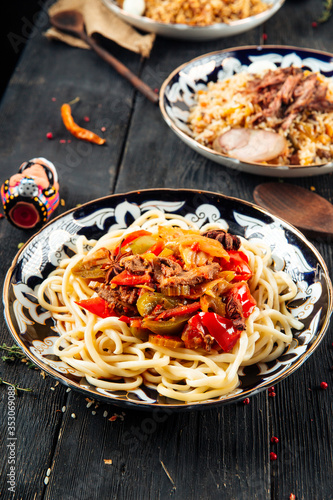 Asian cuisine laghman noodles plov