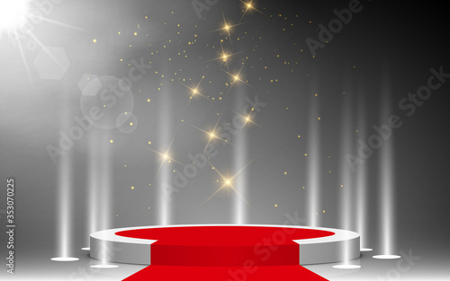 white podium and red carpet with spotlight on the stage