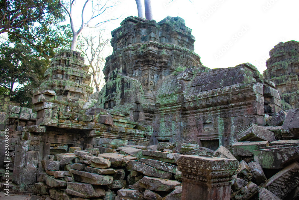 Naklejka premium A beautiful view of Ta Phrom temple at Siem Reap, Cambodia.