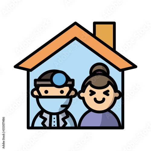 house with doctor and woman fill style