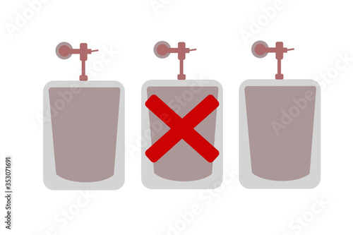 Men Toilet urinal. Social distancing in men toilet. Save from coronavirus outbreak. Vector illustration in flat style.