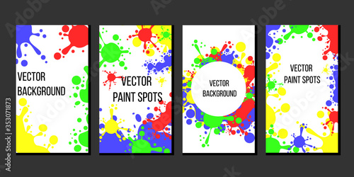 Set of bright vertical background for web mobile design. Wallpaper with paint spots on white for stories social media network. Cute abstract illustration in flat style.