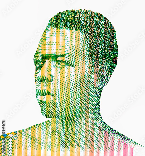 A native Ghanaian boy. Portrait from Ghana 1 Cedi, 1979 Banknotes. An Old paper banknote, vintage retro. Famous ancient Banknotes. Collection. photo