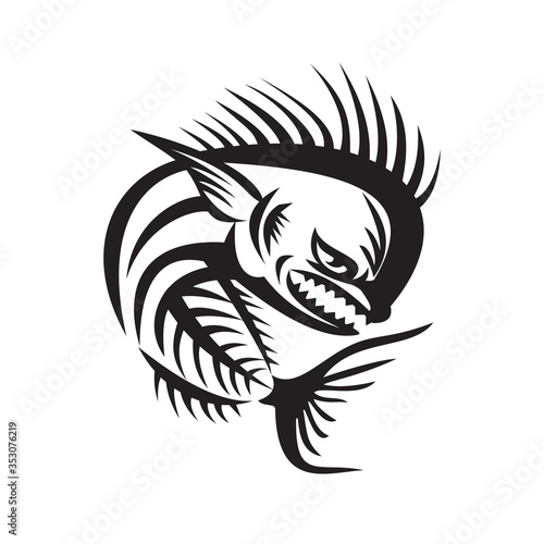 Mahi-Mahi Dorado Dolphinfish Angry Skeleton Retro Black and White