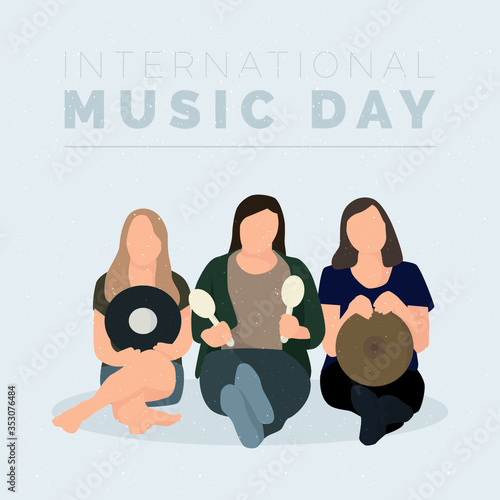 women eith instument, vector design character, world music festival