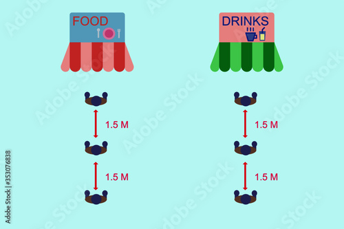 Social distancing for Food shop or Drinks shop. Safe from coronavirus outbreak. Vector illustration in flat style.