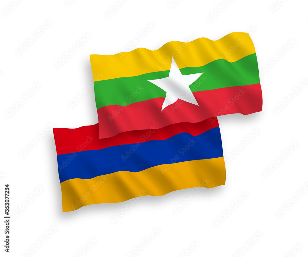 Naklejka premium Flags of Armenia and Myanmar on a white background