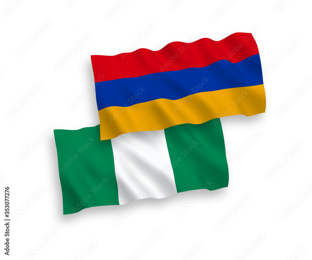 Fototapeta premium Flags of Armenia and Nigeria on a white background