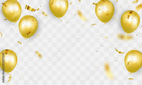 Celebration party banner with Gold balloons background. Sale Vector illustration. Grand Opening Card luxury greeting rich.
