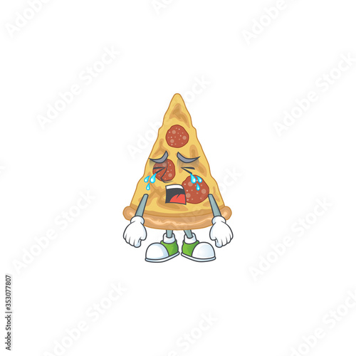 A crying slice of pizza cartoon character drawing concept