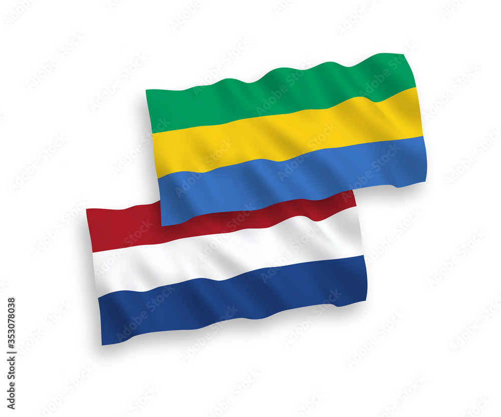 Flags of Gabon and Netherlands on a white background Flags of Gabon and Netherlands on a white background