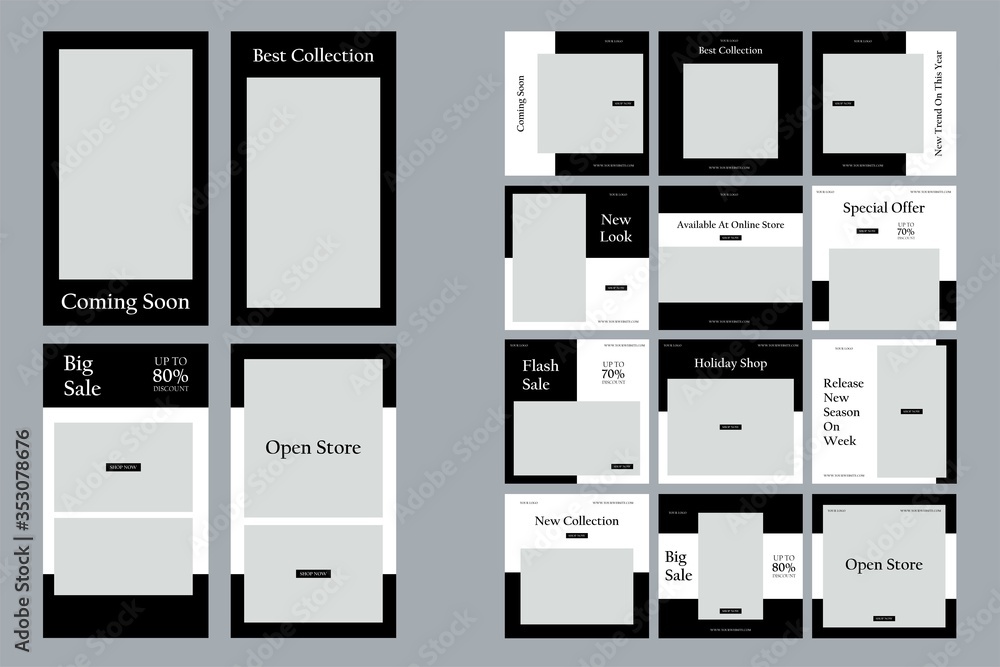  Editable Post Template Social Media Banners for Digital Marketing. Promo Brand Fashion. Stories. Streaming. Vector Illustrationn