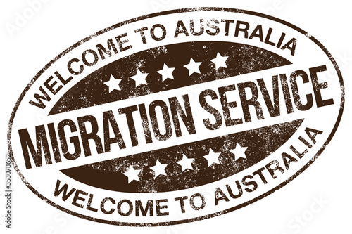 Australia Migration Service. Welcome to Australia. Vector Rubber Stamp.