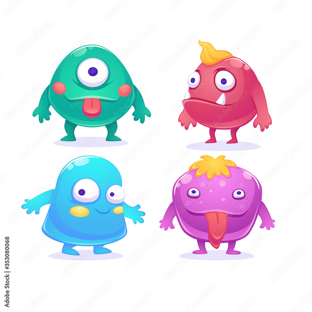 Cute cartoon monsters characters, vector set Cute cartoon monsters characters, vector set