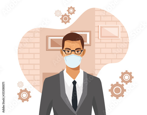 businessman working and wearing medical mask
