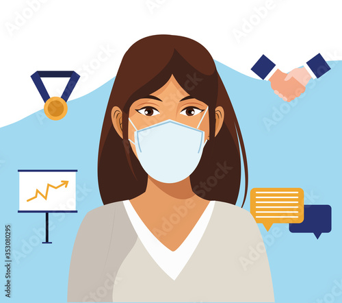 businesswoman working and wearing medical mask