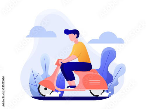 man riding a motorcycle without helmet. flat illustration vector concept.