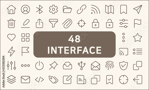 Set of 48 user interface and basic icon line style. Contains such Icons as user, interface, controls, essential, ui elements,  web and more.
