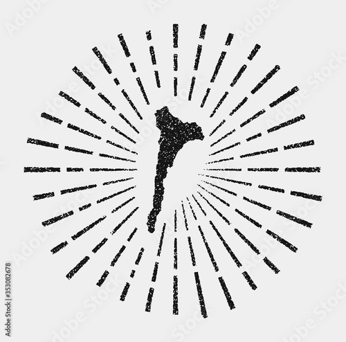 Vintage map of Ko Samet. Grunge sunburst around the island. Black Ko Samet shape with sun rays on white background. Vector illustration.