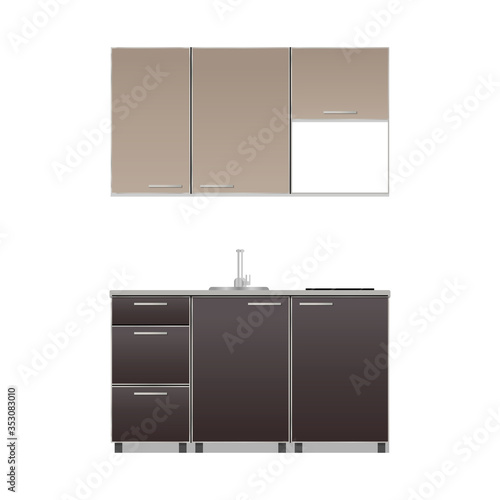 Realistic kitchen furniture. Vector illustration.