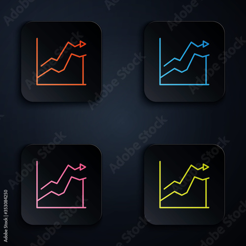 Color neon line Oil price increase icon isolated on black background. Oil industry crisis concept. Set icons in square buttons. Vector Illustration