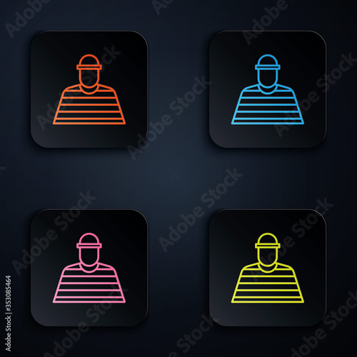 Color neon line Prisoner icon isolated on black background. Set icons in square buttons. Vector Illustration
