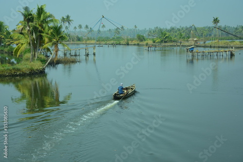boat on the river kadamakudy in Kerala tourism