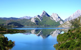 Mountain lake reflection in the reservoir of Riaño